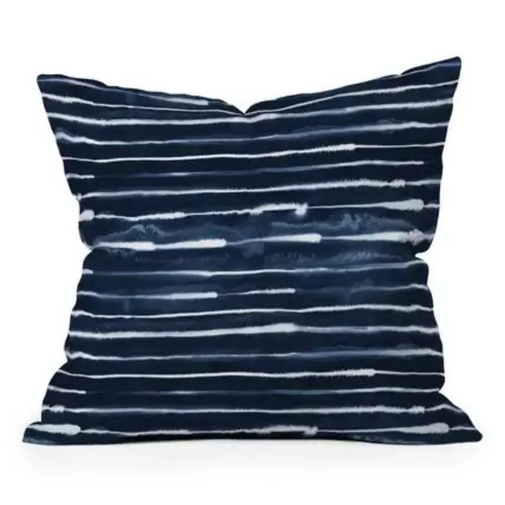 Deny Designs Pillow Cover 18x18 Navy Blue White Stripe Square Pillow Cotton